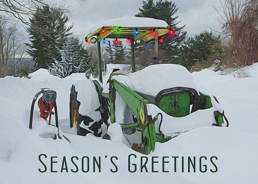 Seasons Greetings Snowy Tractor Photograph