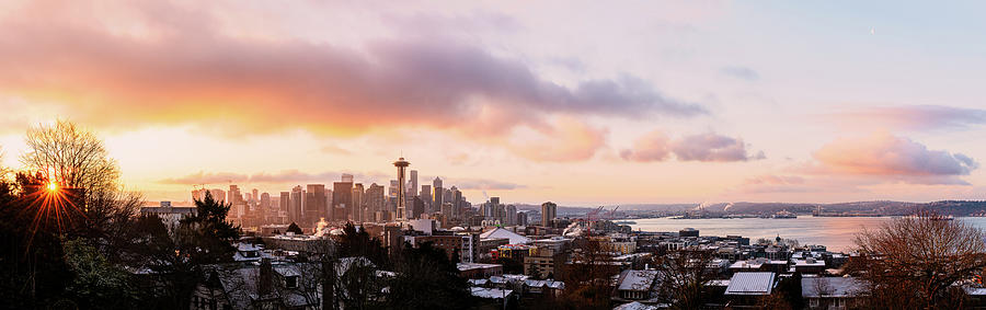Sunrise of Downtown Seattle from Kerry Park Digital Art by Michael Lee