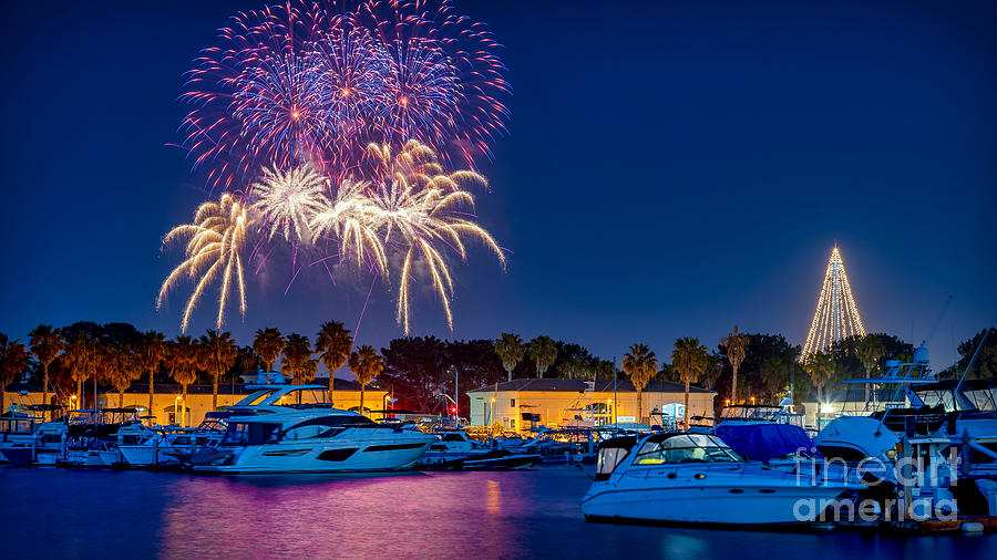 SeaWorld Fireworks Show from Dana Landing Marina in Mission Bay #1 Photograph by Sam Antonio