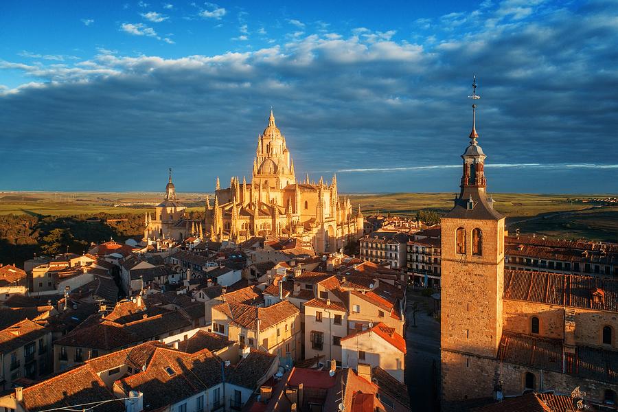 Segovia Cathedral aerial view sunrise #1 Photograph by Songquan Deng
