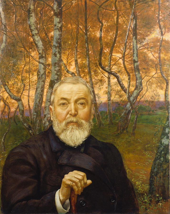 Hans Thoma Painting - Self Portrait in a Birch Grove  #1 by Hans Thoma