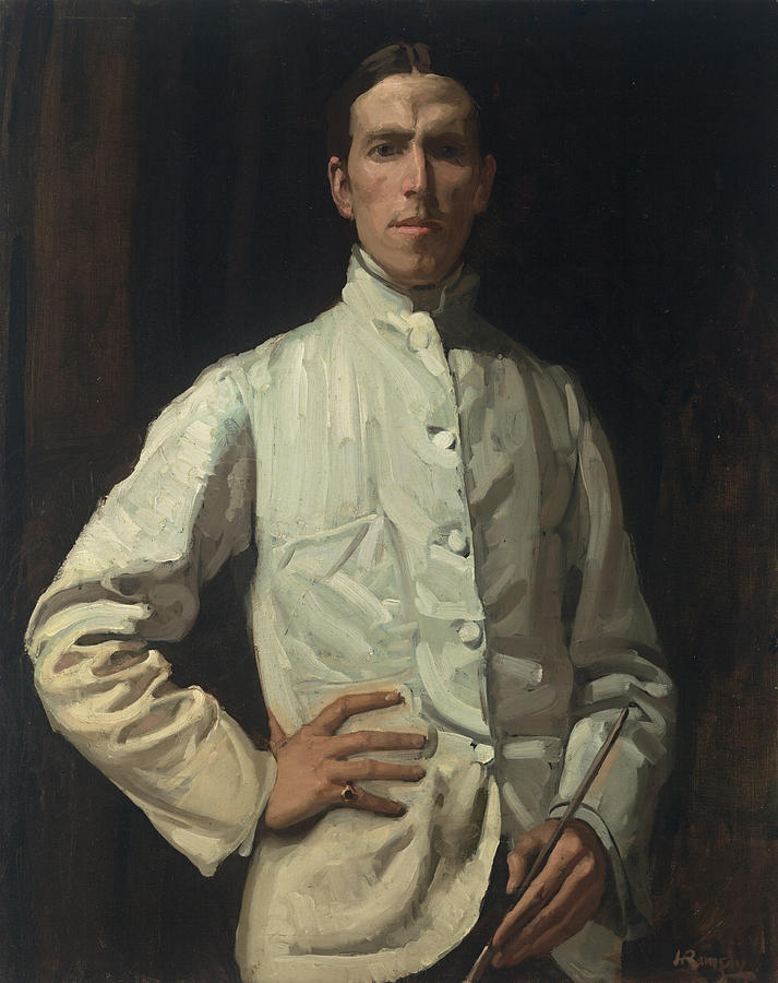 Hugh Painting - Self portrait in white jacket  #1 by Hugh Ramsay