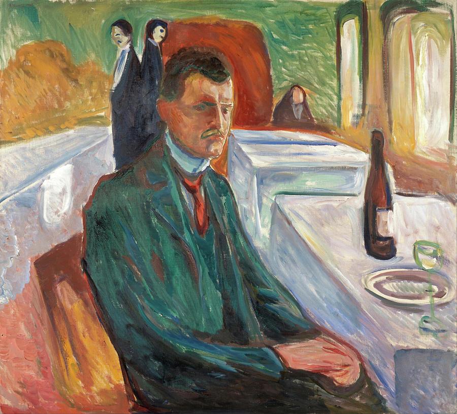 Self-Portrait with a Bottle of Wine, 1906 #2 Painting by Edvard Munch