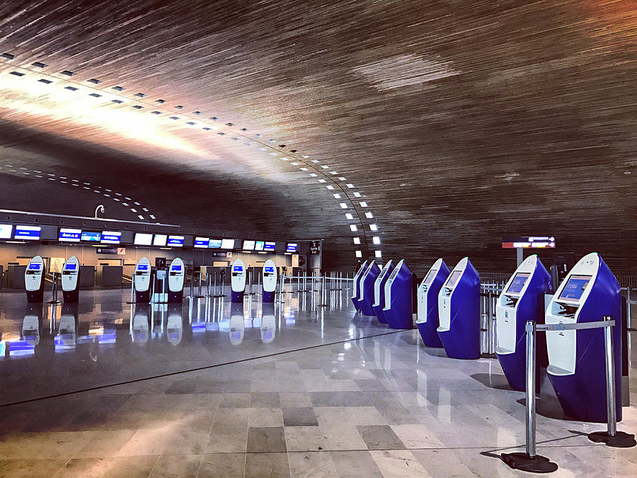 Self Service check-in machines in Roissy Charles de Gaulle Airport, Paris, France #1 Photograph by Anouchka