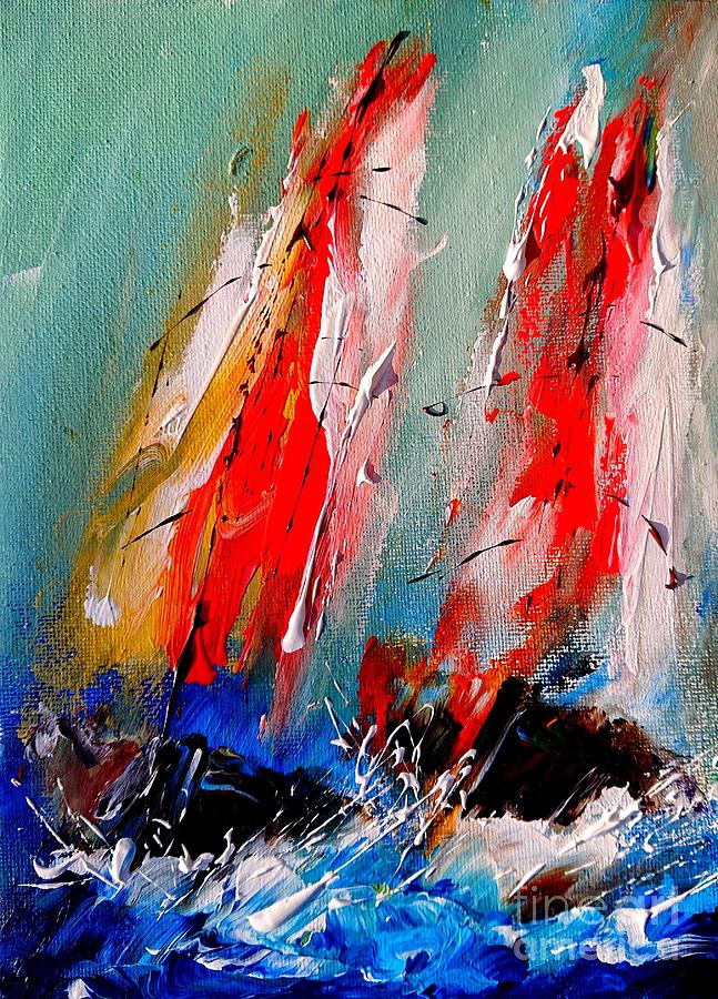 Semi abstract painting of sailing  #1 Painting by Mary Cahalan Lee - aka PIXI