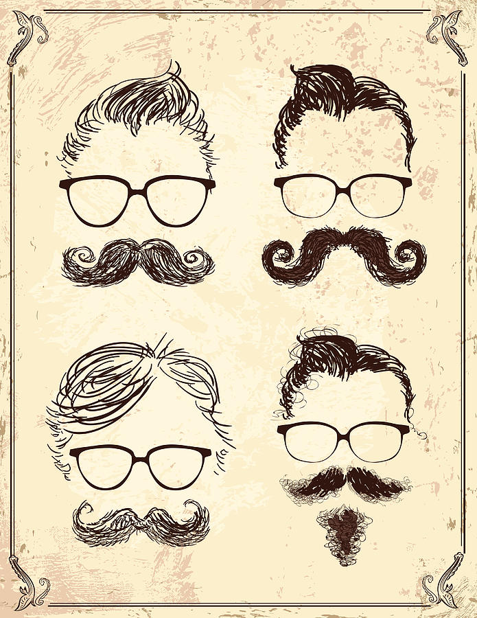 Set of gentleman hipster features on old fashioned background #1 Drawing by JDawnInk