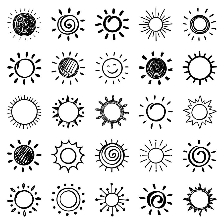 Set of hand drawn sun icons #1 Drawing by Ulimi