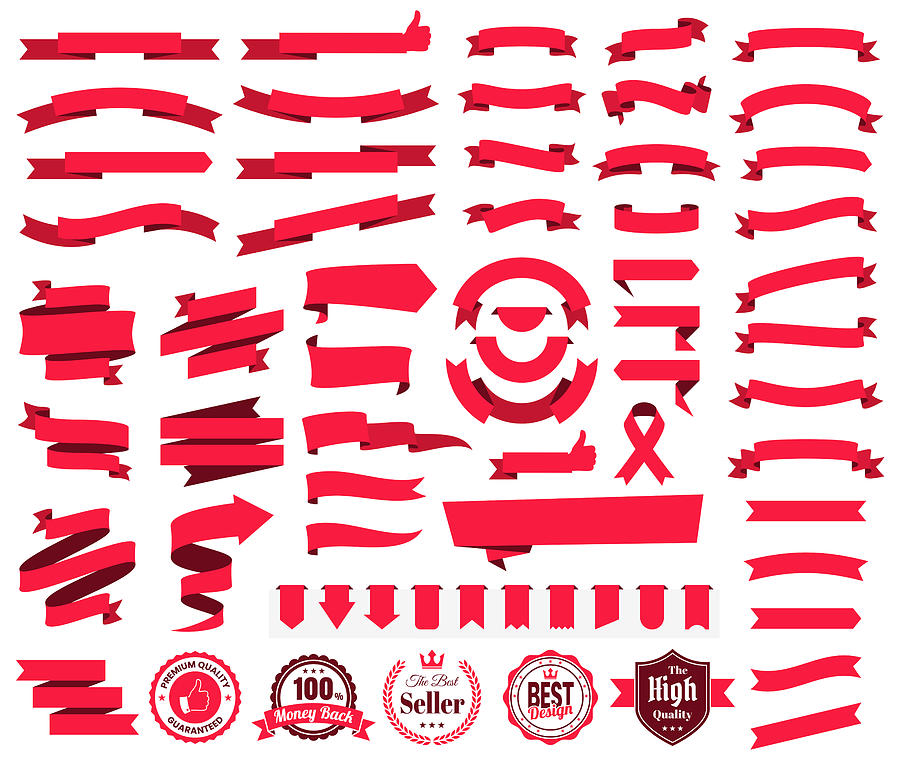Set of Red Ribbons, Banners, badges, Labels - Design Elements on white background Drawing by Bgblue