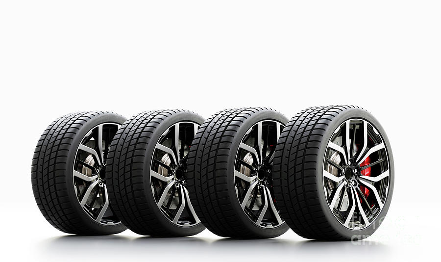 Set of wheels with modern alu rims on white background #1 Photograph by Michal Bednarek