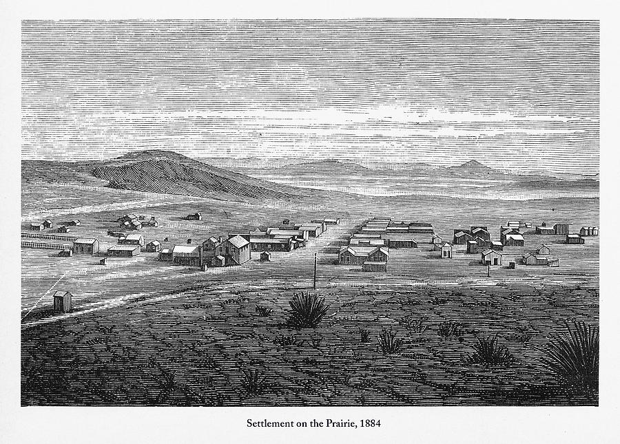 Settlement on the Prairie, Early American Engraving, 1884 #1 Drawing by Bauhaus1000