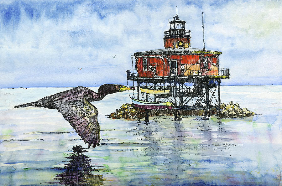 Seven Foot Knoll Lighthouse Painting by John D Benson