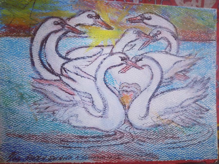 Seven Swans a Swimming #1 Mixed Media by Kippax Williams