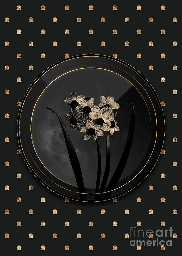 Shadowy Black Narcissus Easter Flower Botanical Art with Gold Art Deco #1 Mixed Media by Holy Rock Design