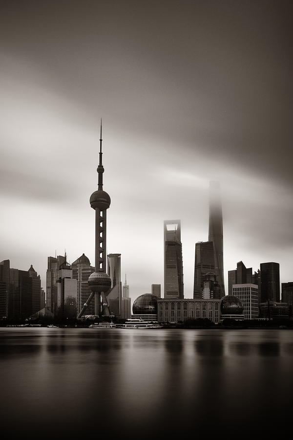 Shanghai city skyline view with overcast sky #1 Photograph by Songquan Deng