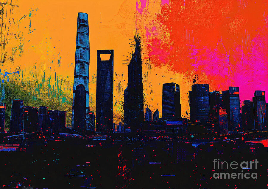 Shanghais Shanghai World Financial Center Towering Ominously In The Darkened Skyline Painting