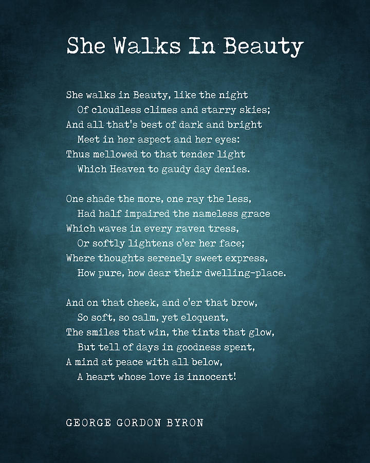 Typography Digital Art - She Walks In Beauty - George Gordon Byron Poem - Literature - Typewriter Print #1 by Studio Grafiikka