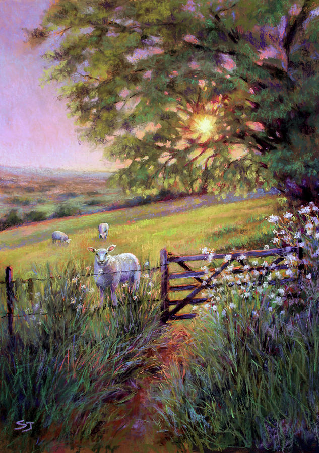 Sheep At Sunset Painting