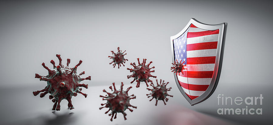 Shield In Usa Flag Protect From Coronavirus Covid-19. Photograph