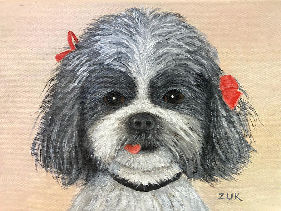 Shitzu Love #1 Painting by Karen Zuk Rosenblatt