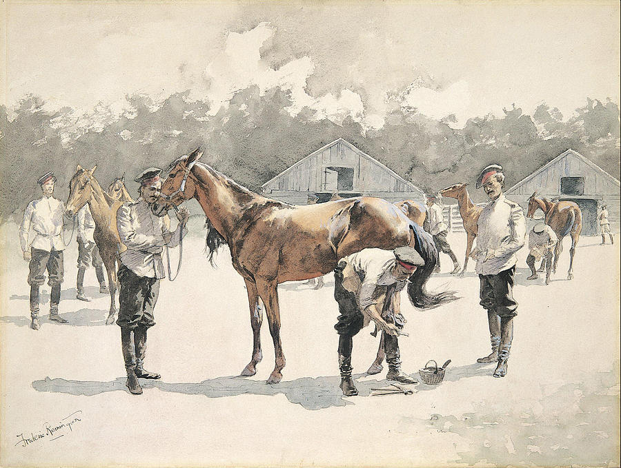 Frederic Remington Painting - Shoeing Cossack Horses  #1 by Frederic Remington
