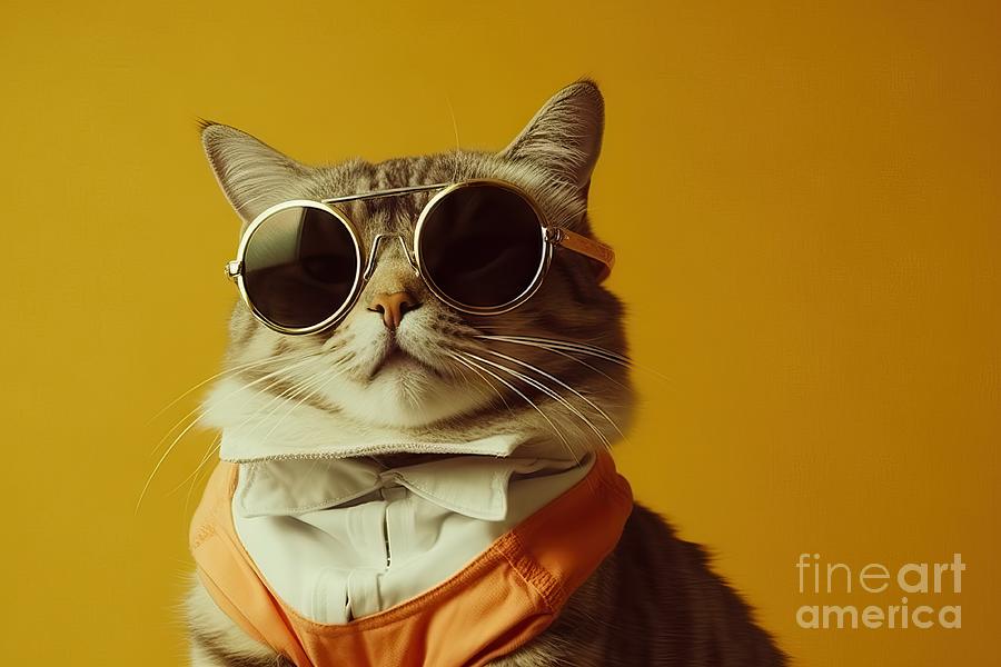 Cool Painting - shoot photo Going Sunglasses C  shoot whisker fashion stylish goofy creative glamour purr happy cool playful paw fur cute meow silly content bright fashionable sun warm sleek pounce #1 by N Akkash