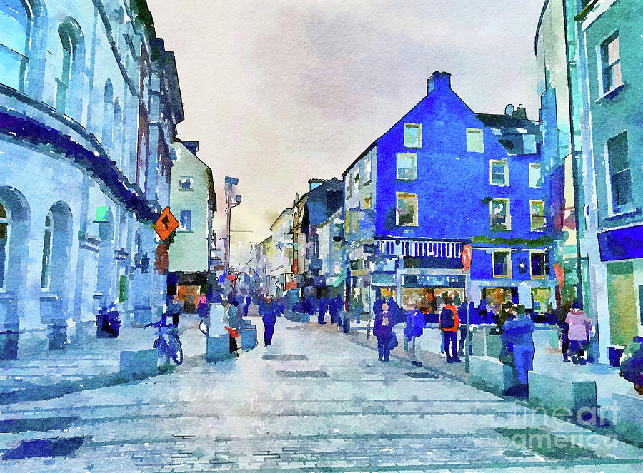 shopping center and streets in Cork, watercolor style #1 Digital Art by Ariadna De Raadt