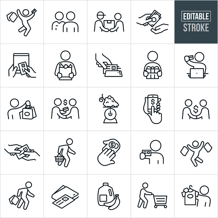 Shopping Thin Line Icons - Editable Stroke #1 Drawing by Appleuzr