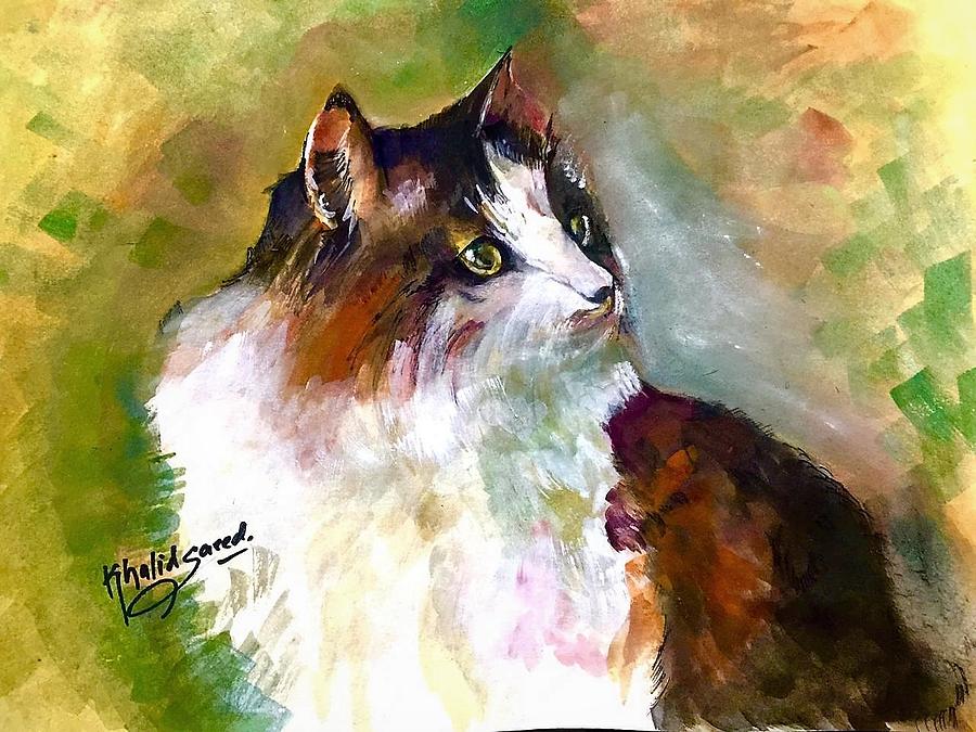 Siberian forest cat Painting by Khalid Saeed