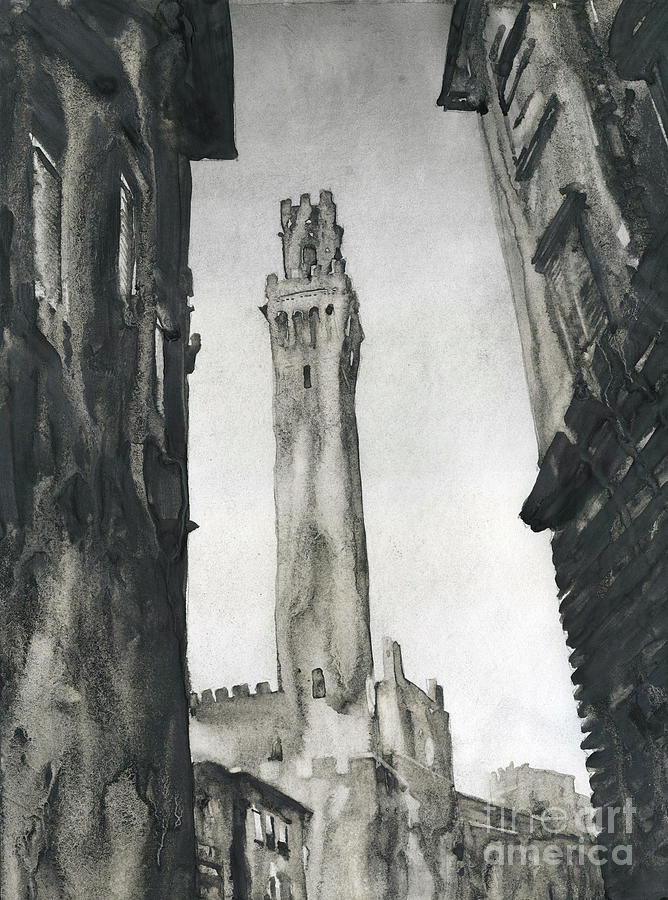Black And White Painting - Siena Tower- Italy #1 by Ryan Fox