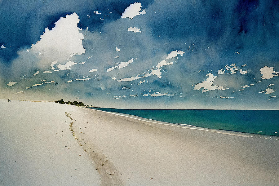 Fantasy Digital Art - SIESTA  KEY  BEACH  DUNES  landscape  watercolor  painting  by Asar Studios #1 by Celestial Images