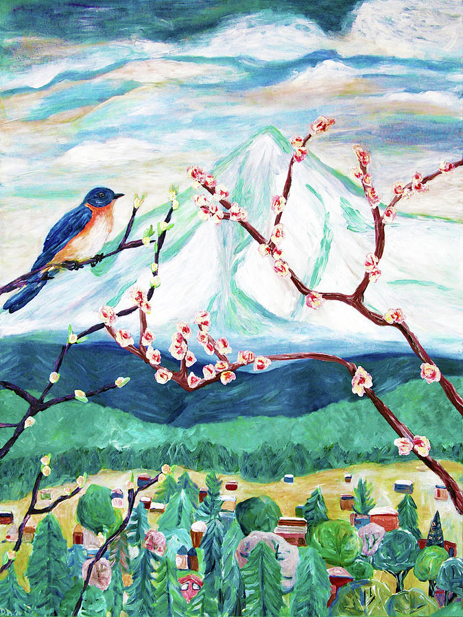 Bluebird Painting - Signs of Spring by Deborah Eve ALASTRA