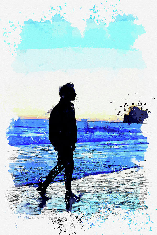People Painting - silhouette of man standing on beach during sunset ca by Ahmet Asar Asar Studios  #1 by Celestial Images