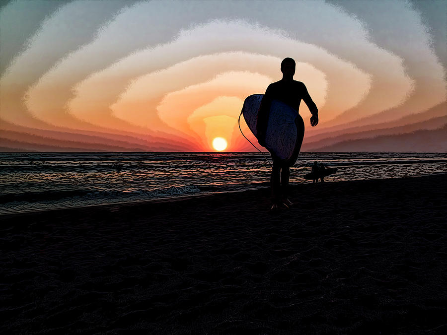 Sunset Photograph - Silhouette of Surfer on Beach #1 by Adrian Brockwell