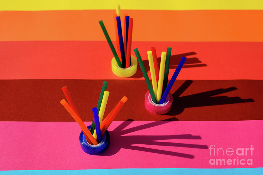 Simple Plastic Materials And School Supplies In Bright Colors. Photograph