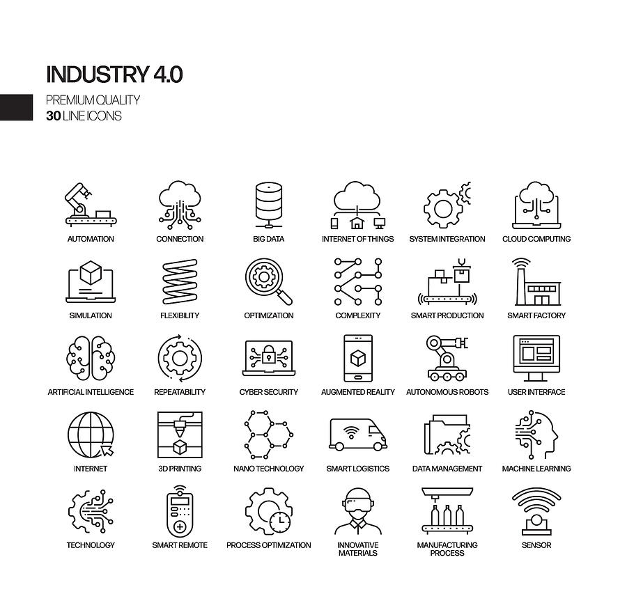 Simple Set of Industry 4.0 Related Vector Line Icons. Outline Symbol Collection. Drawing by Designer