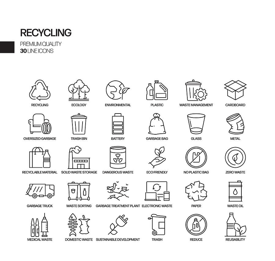 Simple Set of Recycling Related Vector Line Icons. Outline Symbol Collection Drawing by Designer