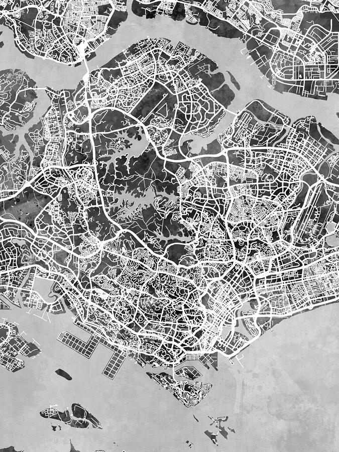 Singapore City Map #1 Digital Art by Michael Tompsett