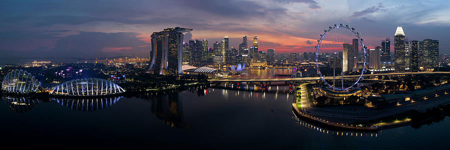 Singapore Skyline sunset aerial #1 Photograph by Sonny Ryse