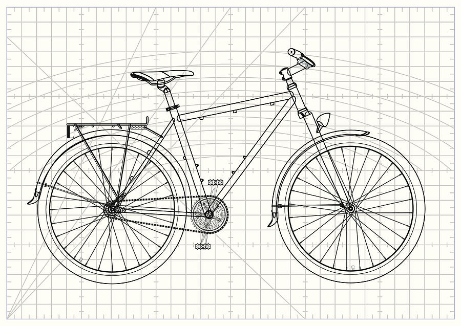 Single-speed City Bicycle Blueprint #1 Drawing by Youst