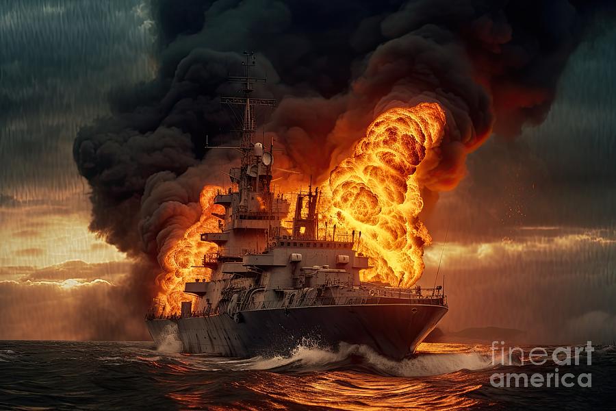 sinking of Moskva warship in Ukraine war #1 Digital Art by Benny Marty
