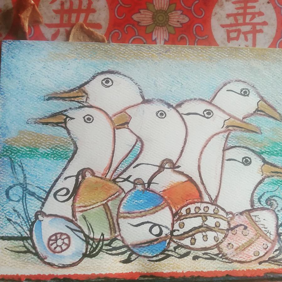 Six Geese a Laying #1 Mixed Media by Kippax Williams