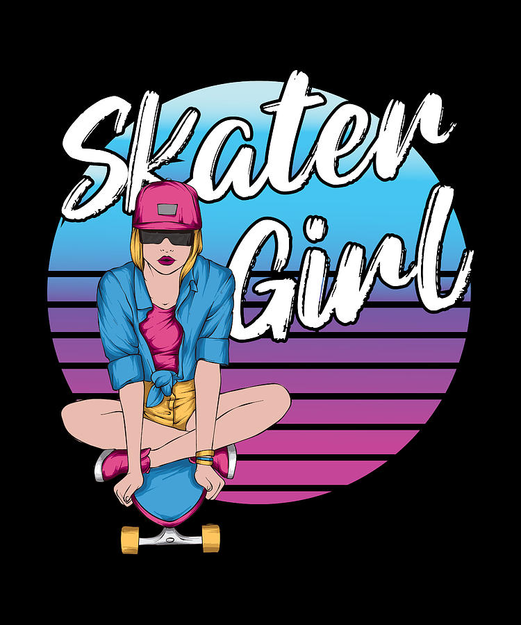 Skater Girl Retro Skateboarding Gift Digital Art by Evgenia Halbach ...