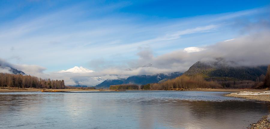 Skeena River in British Columbia, Canada, on an early spring morning ...