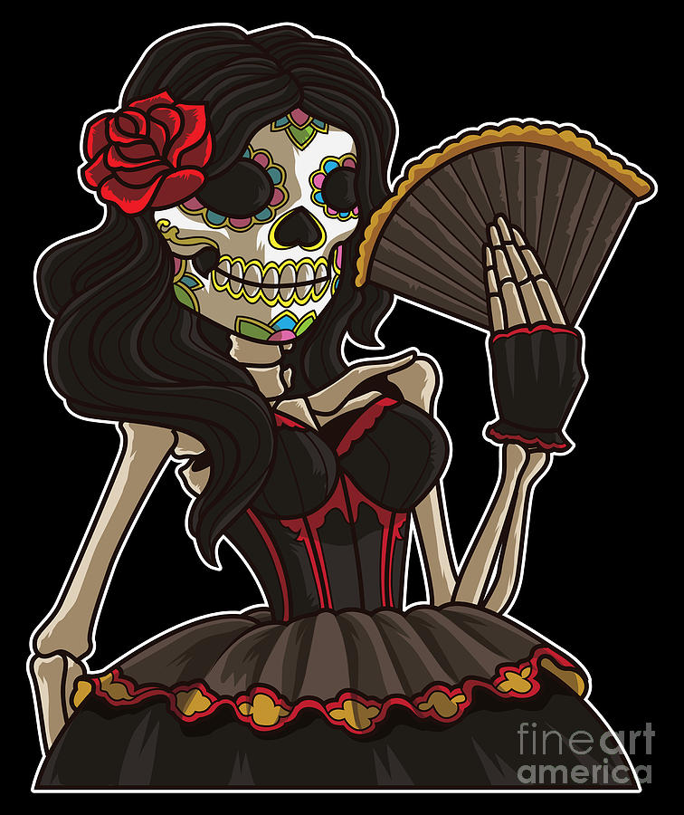 Halloween Digital Art - Skeleton Lady of the Dead La Calavera Catrina #1 by Mister Tee