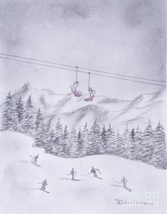 Brush Drawing - Skiing the Slopes #2 by Deborah Klubertanz
