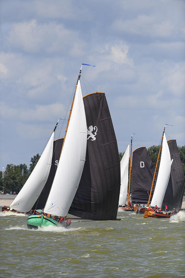 Skûtsje of Leeuwarden Classic Frisian sailing Tjalk ships during the 2019 annual SKS Skûcheksilen #1 Photograph by Sjo