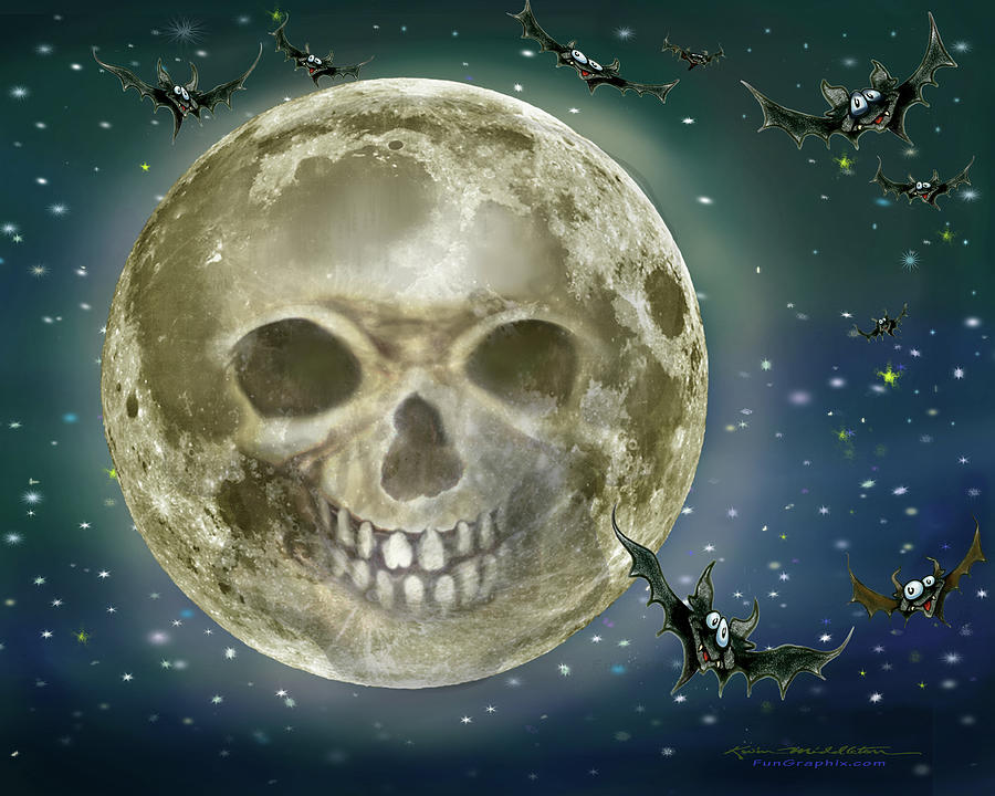 Skull Moon Digital Art by Kevin Middleton