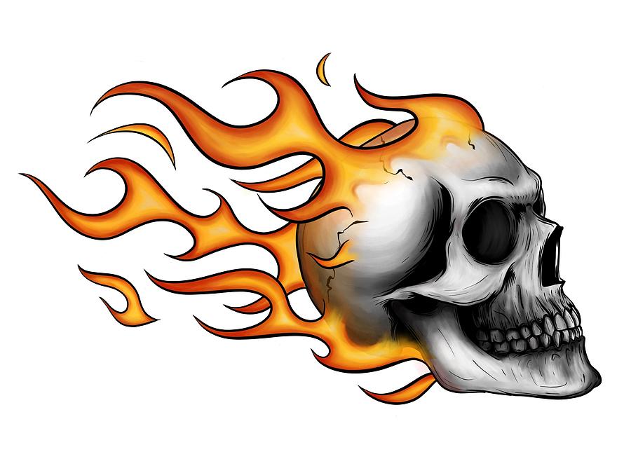skulls on flames