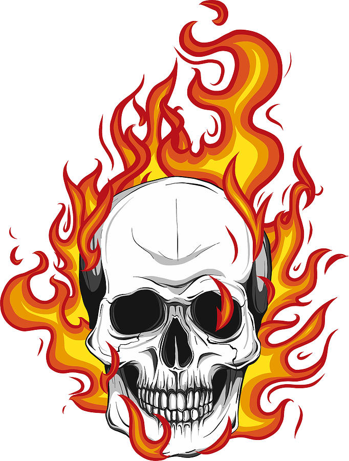 Skull on Fire with Flames Vector Illustration Digital Art by Dean Zangirola...