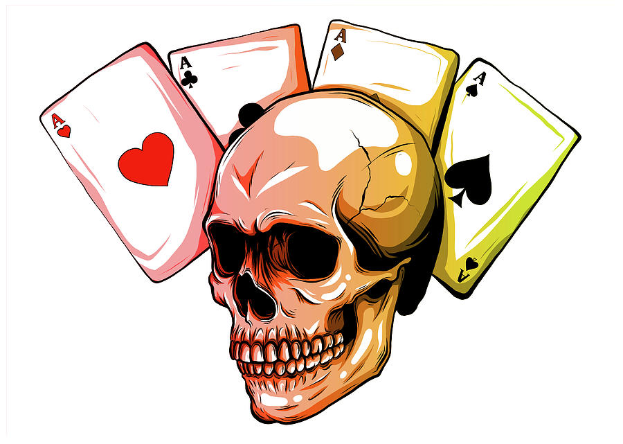 Skulls with playing cards. Set of vector illustrations. Digital Art by ...